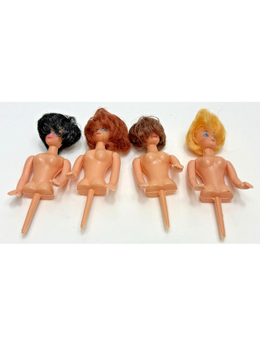 Vtg 70s Wilton 4" Doll Cake Toppers w/hair Decor Plastic Rubber China Set 4